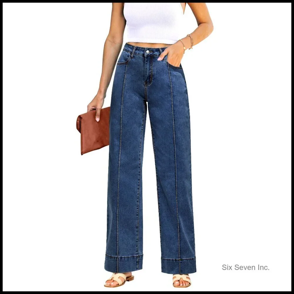 Wide Leg Jeans High Waist Stretchy Denim Pants Straight Leg Baggy Y2K Trendy